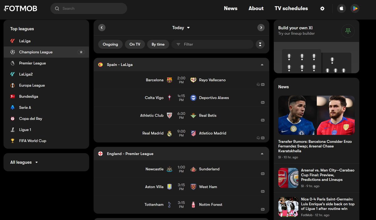 Fotmob - Web/app ligas de futbol de todo el mundo